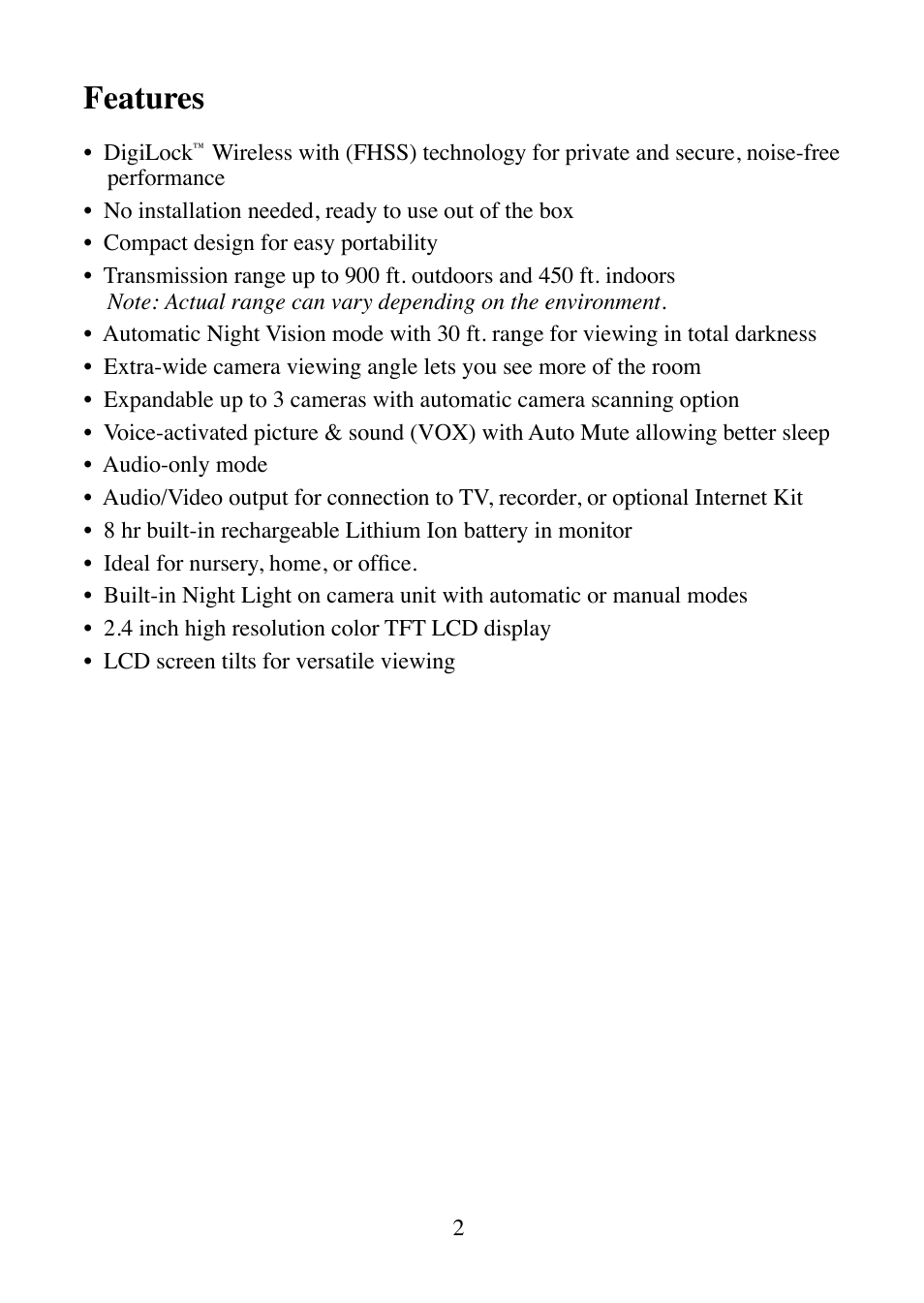 Features | Mobi Technologies MOBICAM 70062 User Manual | Page 4 / 16