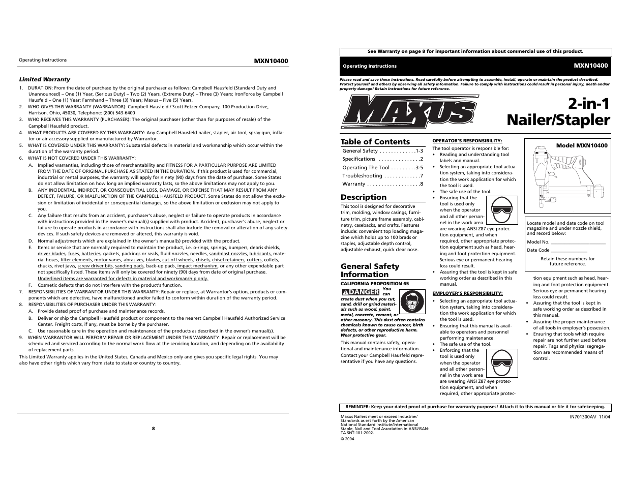 Maxus MXN10400 User Manual | 4 pages