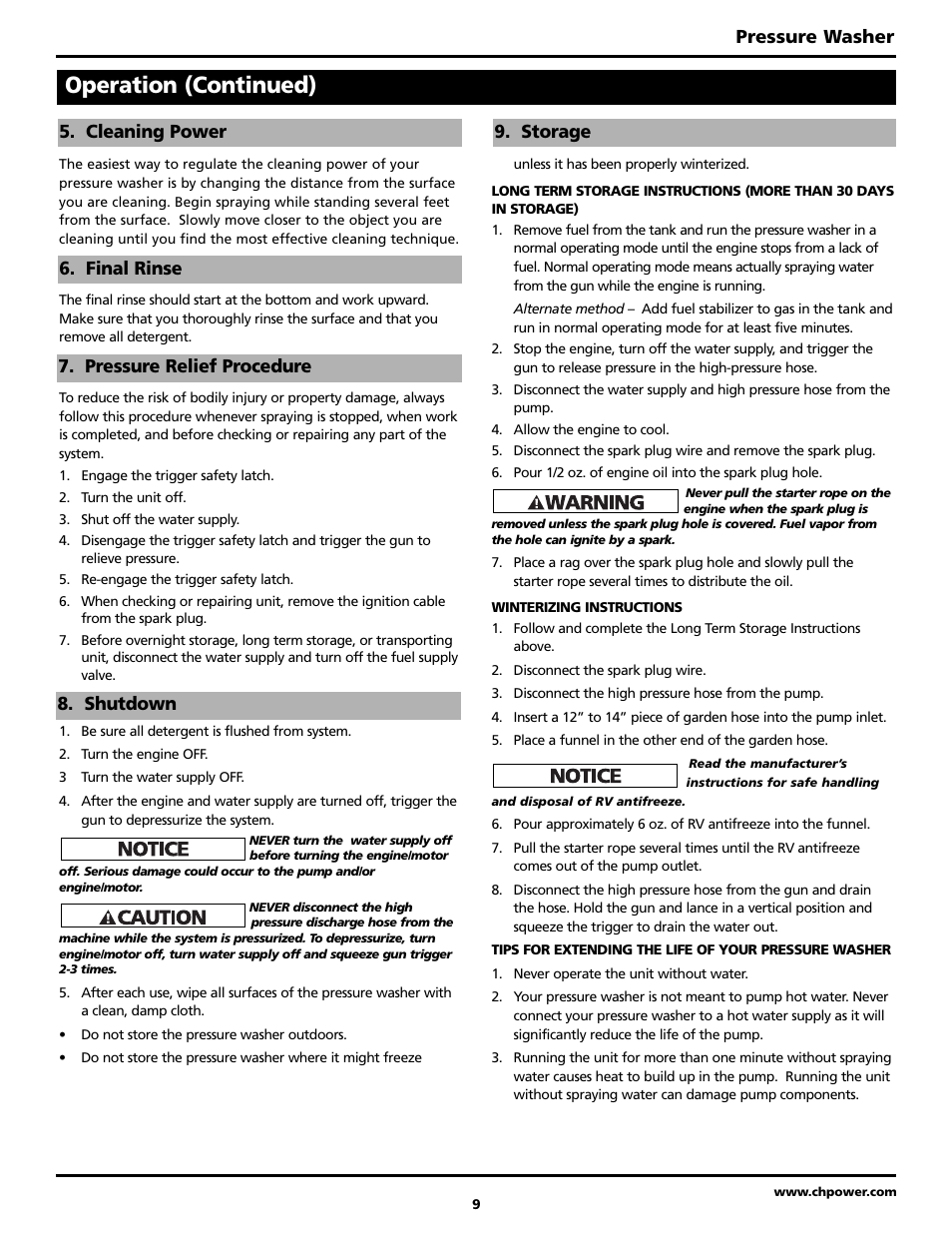 Operation (continued), Pressure washer | Maxus PW2515 User Manual | Page 9 / 48