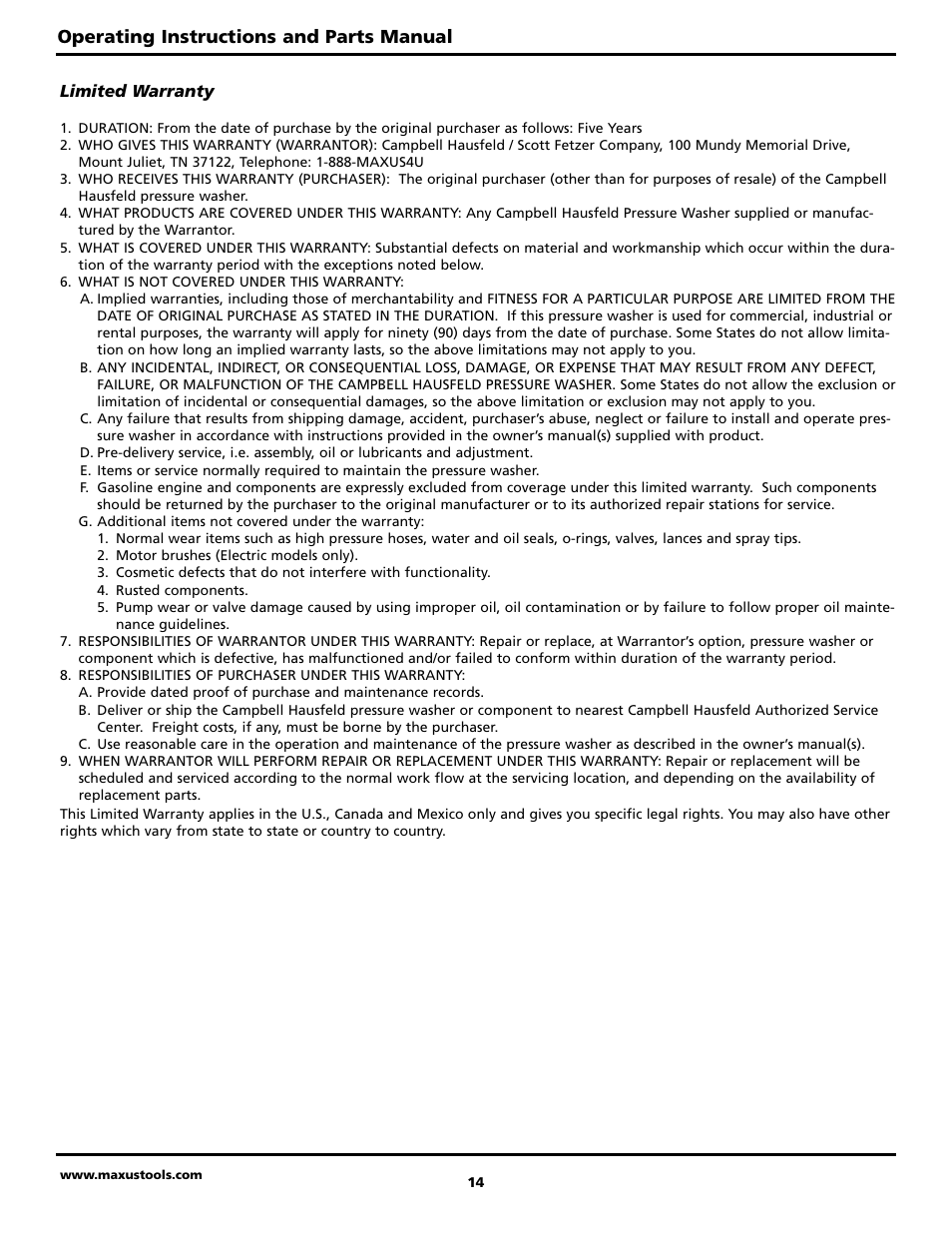 Operating instructions and parts manual | Maxus MX5223 User Manual | Page 14 / 28