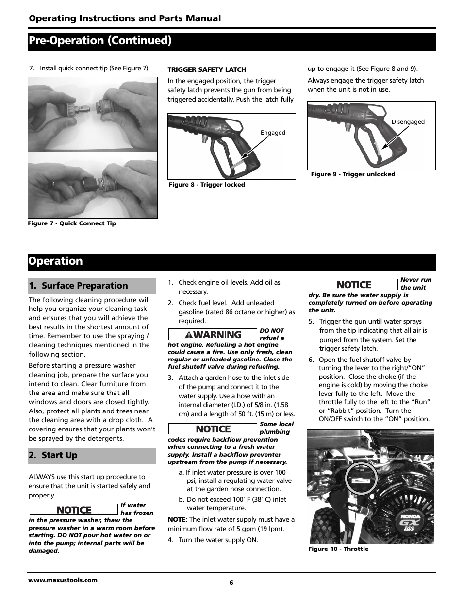 Pre-operation (continued), Operation | Maxus MX5223 User Manual | Page 6 / 28
