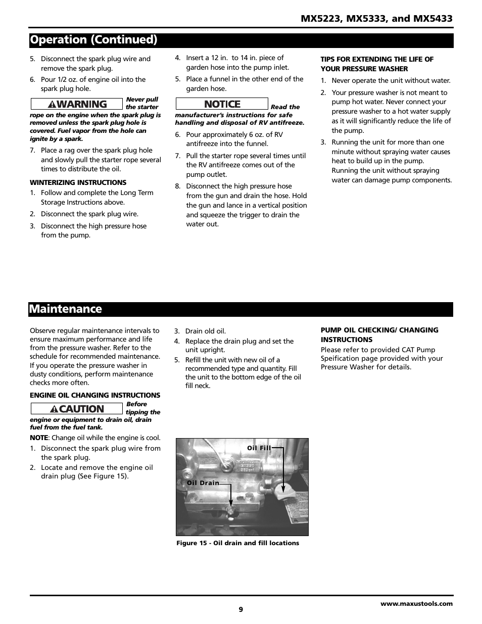 Operation (continued), Maintenance | Maxus MX5223 User Manual | Page 9 / 28