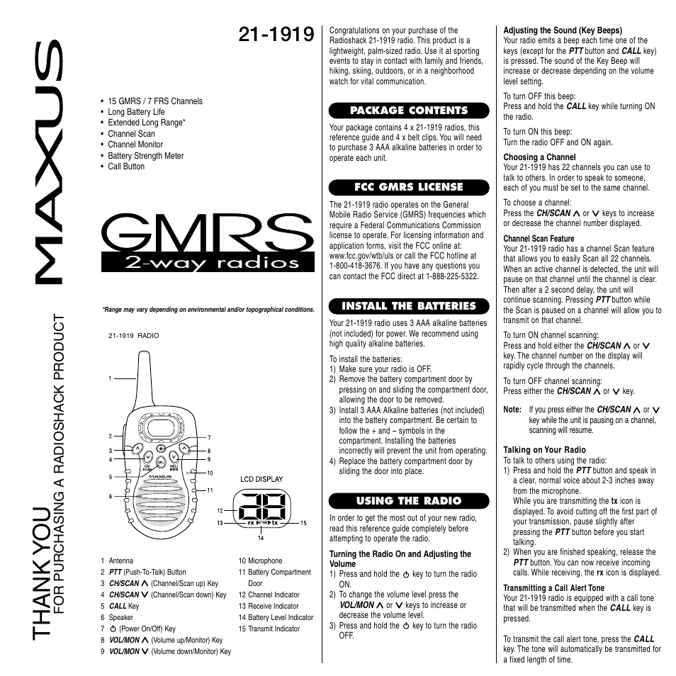 Maxus 21-1919 User Manual | 2 pages