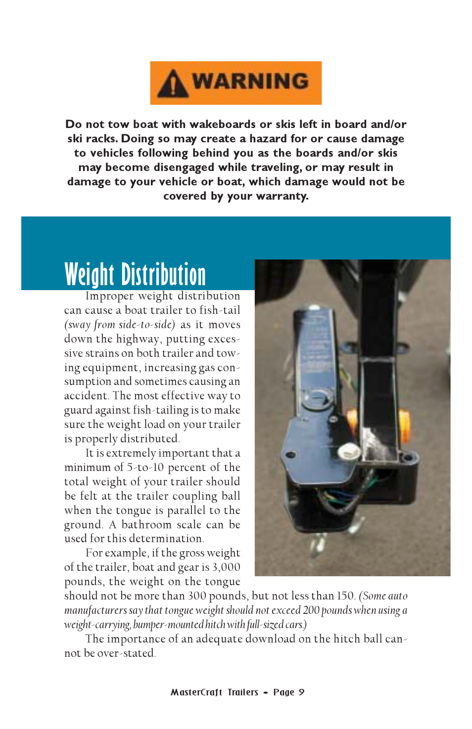 Weight distribution | MasterCraft Trailer User Manual | Page 10 / 33