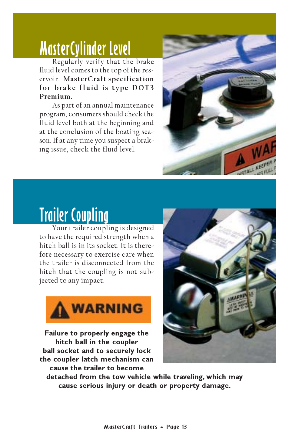 Mastercylinder level, Trailer coupling | MasterCraft Trailer User Manual | Page 14 / 33