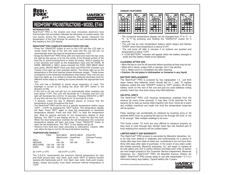 Maverick Ventures ET-64 User Manual | 1 page