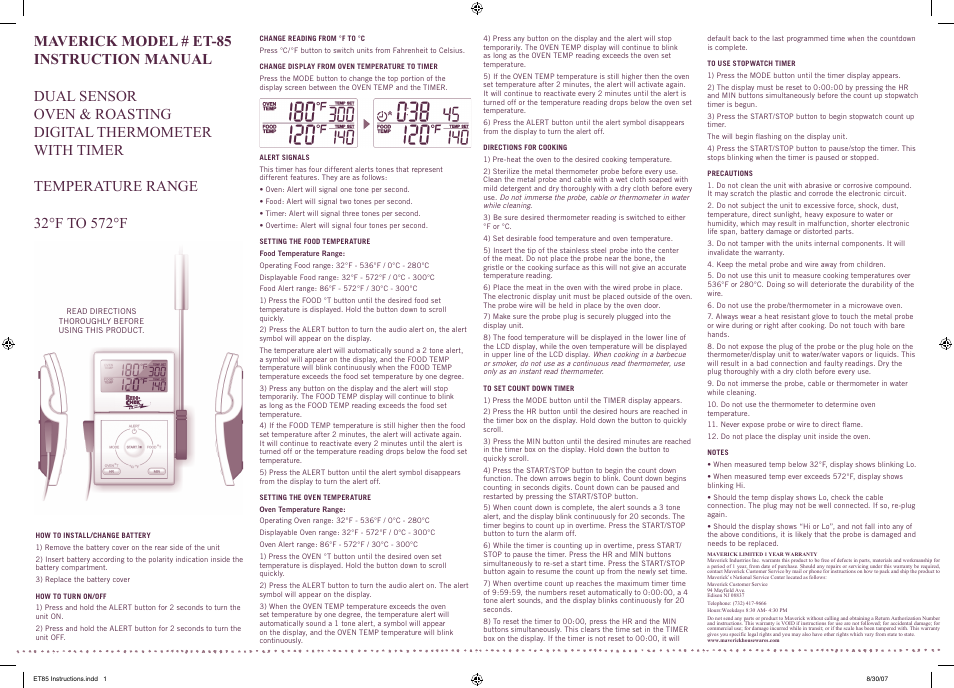 Maverick Ventures ET-85 User Manual | 1 page