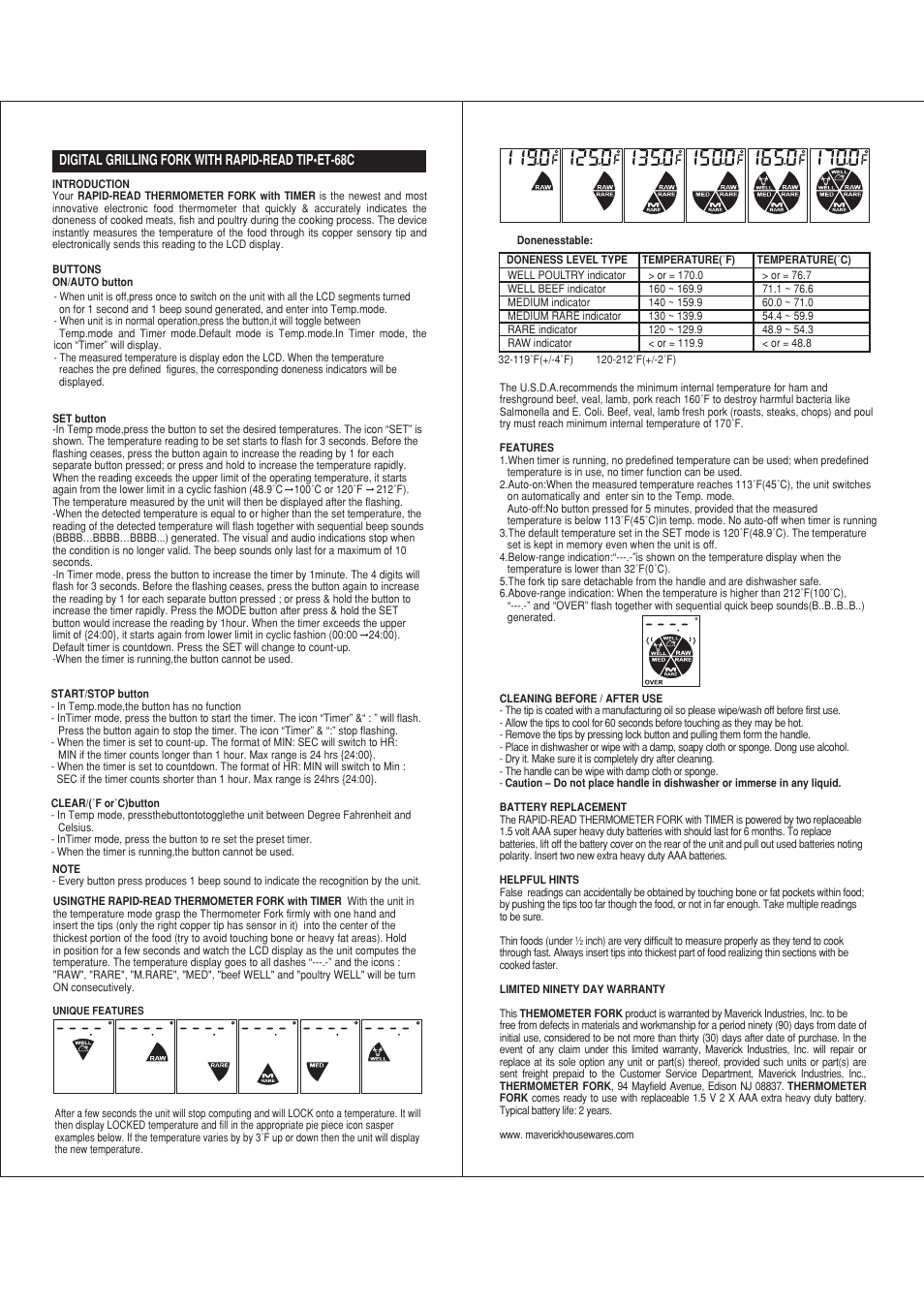 Maverick Ventures ET-68 User Manual | 1 page