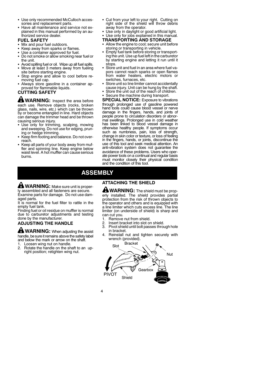 Assembly, Warning | McCulloch TRIM MAC ST+ 115296626 User Manual | Page 4 / 12