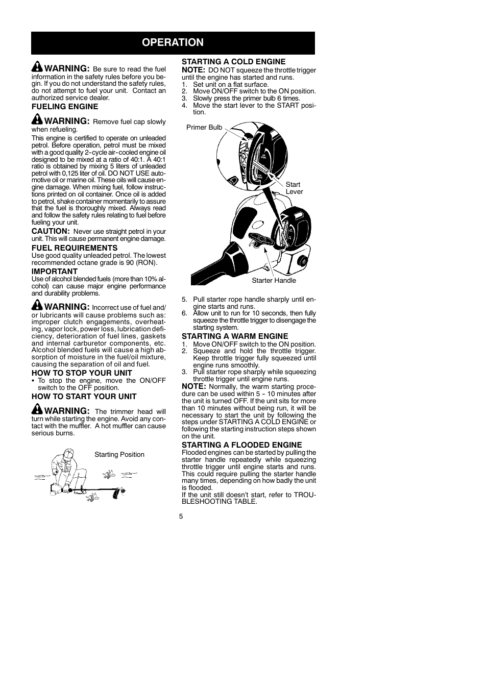 Operation, Warning | McCulloch TRIM MAC ST+ 115296626 User Manual | Page 5 / 12