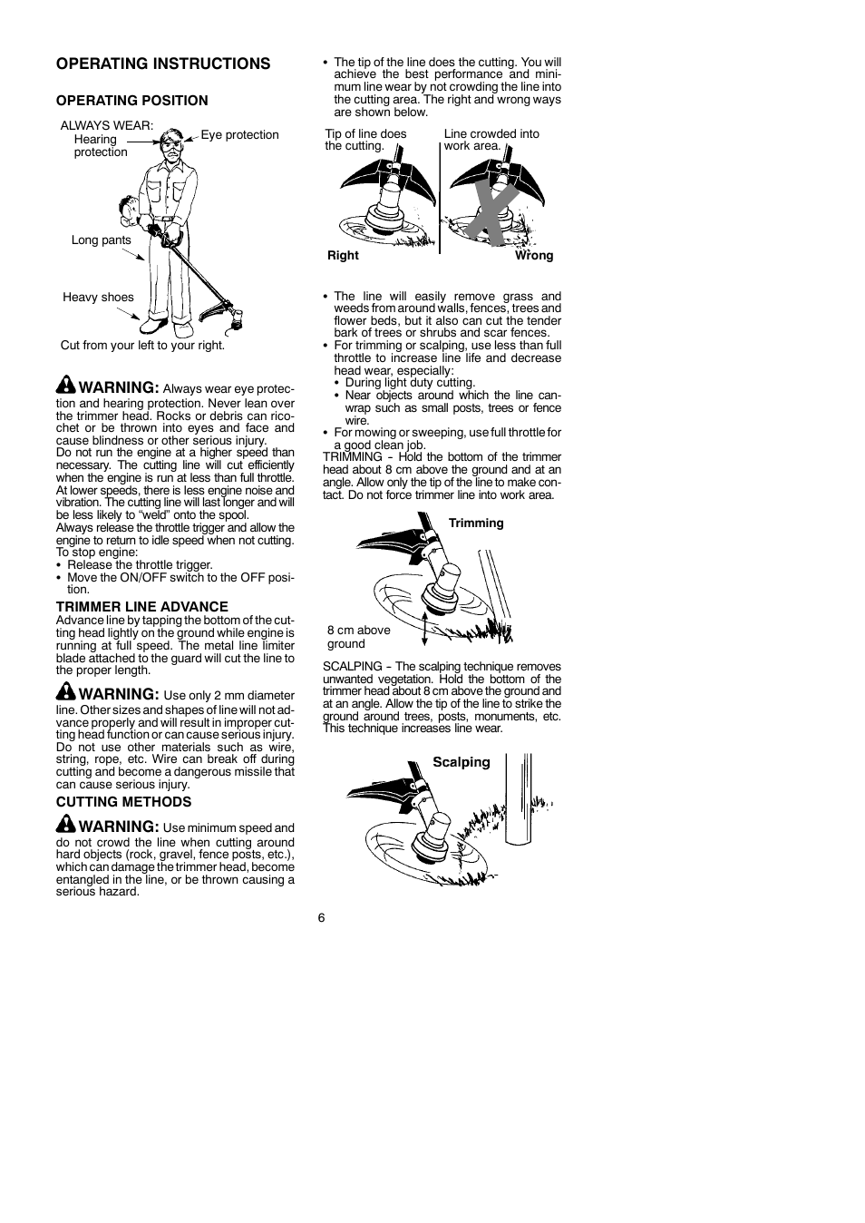 Operating instructions, Warning | McCulloch TRIM MAC ST+ 115296626 User Manual | Page 6 / 12