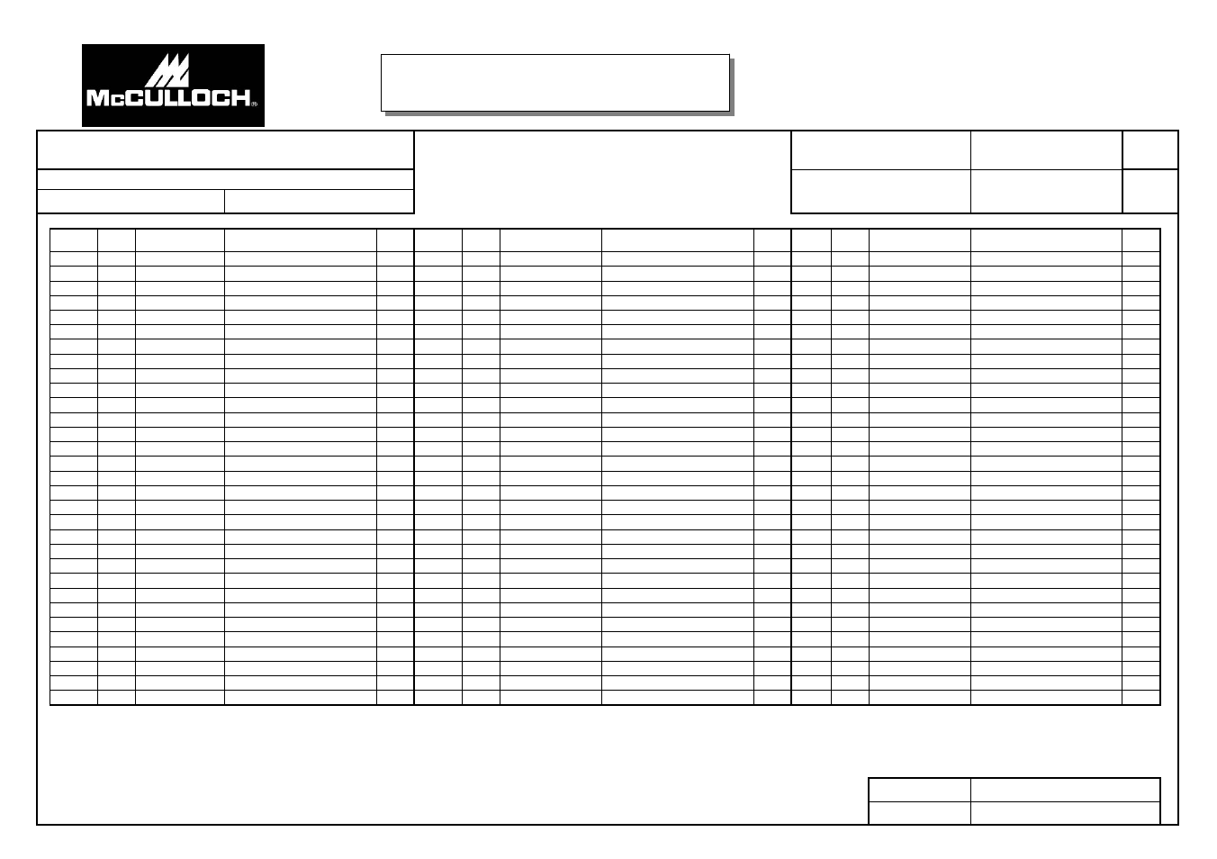 Service spare parts list, 28cc blower | McCulloch 41BR320G077 User Manual | Page 2 / 2