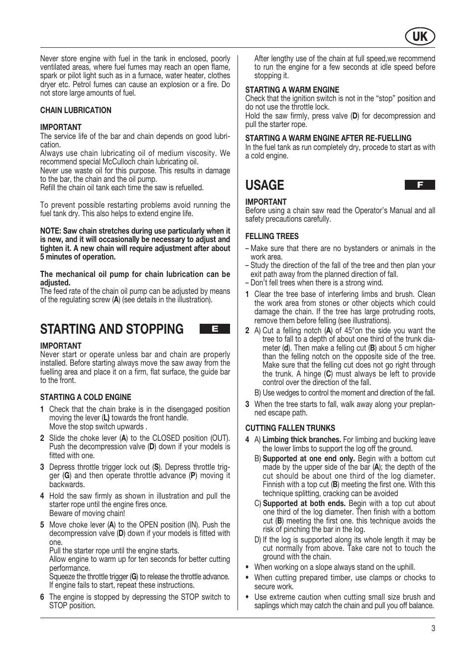 Starting and stopping, Usage | McCulloch Promac 46 II - 46 cc User Manual | Page 10 / 14