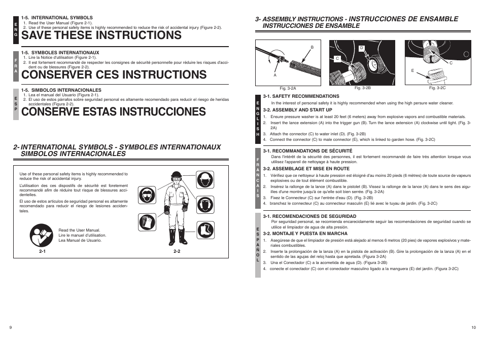 Save these instructions, Conserver ces instructions, Conserve estas instrucciones | Instrucciones de ensamble, Assembly instructions | McCulloch 7096180A25 User Manual | Page 6 / 10