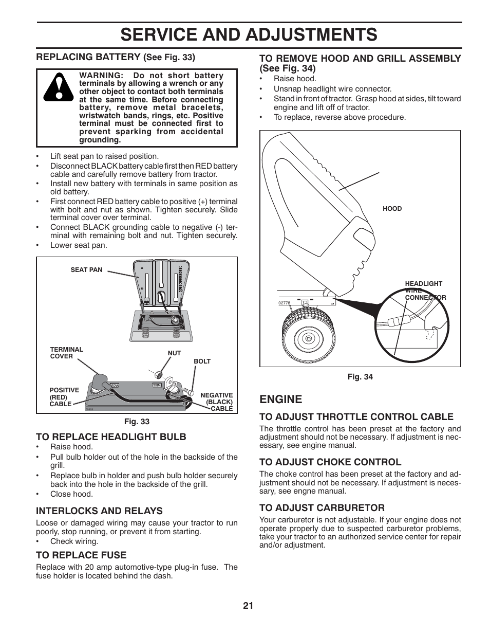 Service and adjustments, Engine | McCulloch MC2042YT (96042011500) User Manual | Page 21 / 26