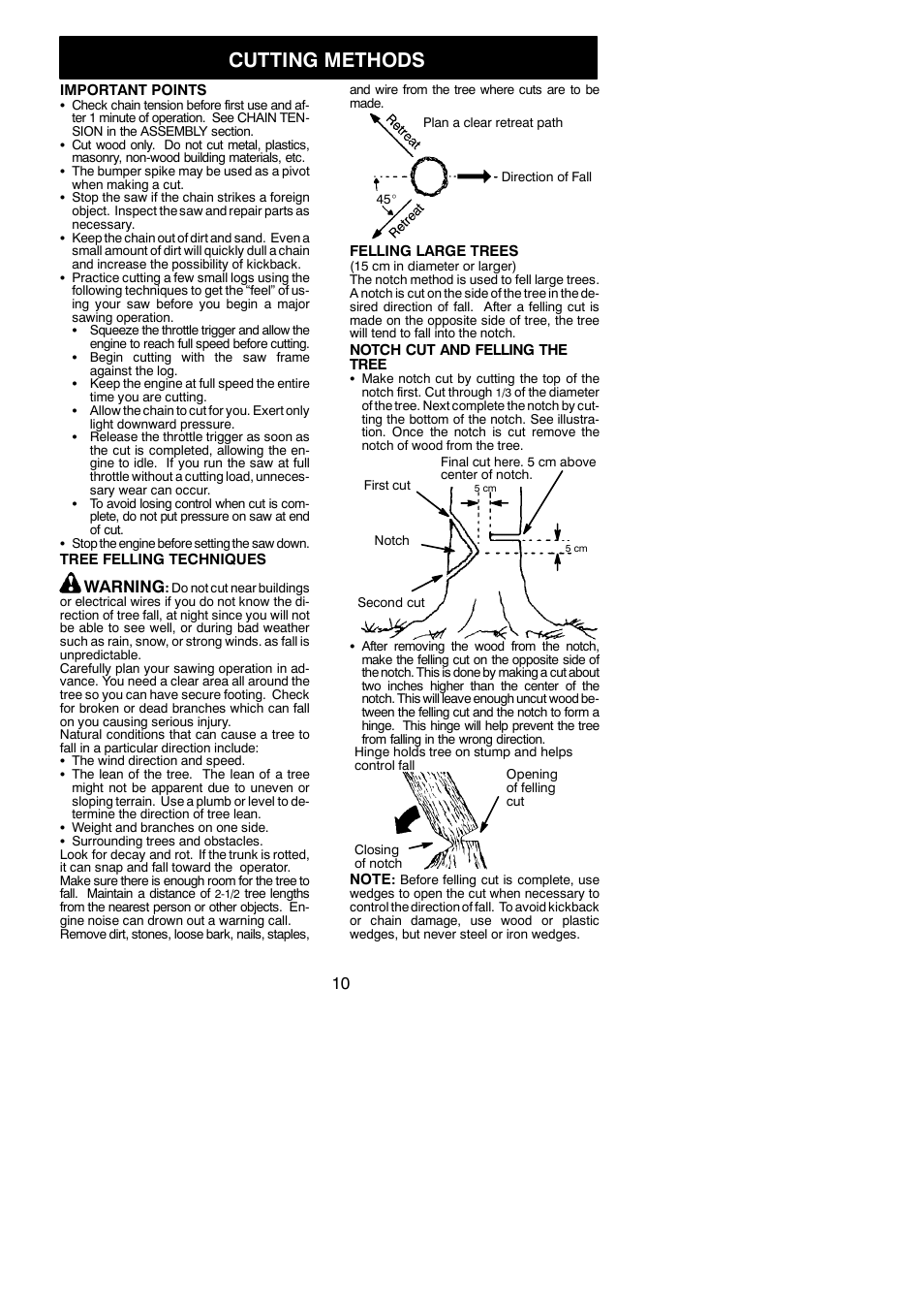 Cutting methods, Warning | McCulloch M3616 User Manual | Page 10 / 16