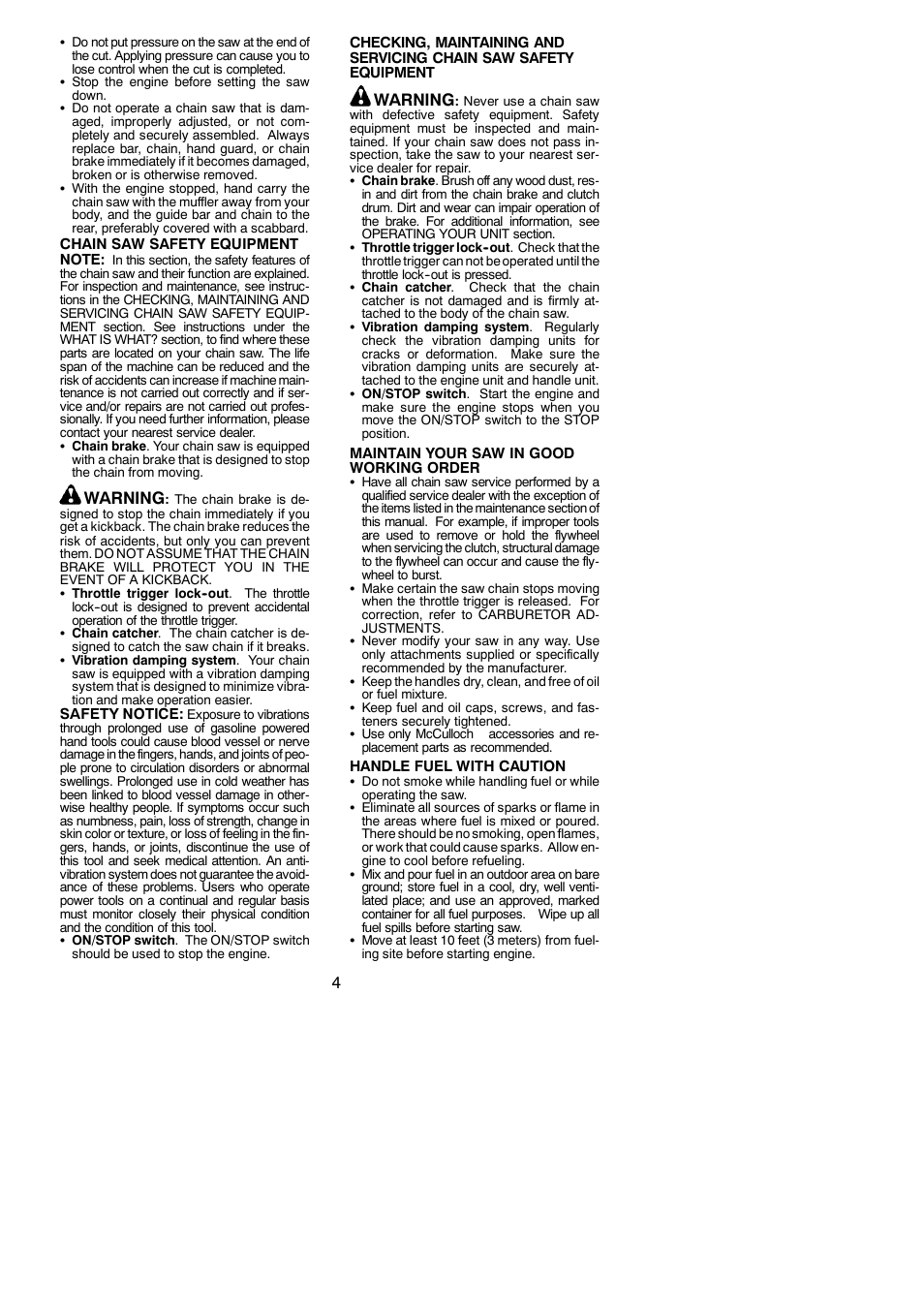 Warning | McCulloch M3616 User Manual | Page 4 / 16