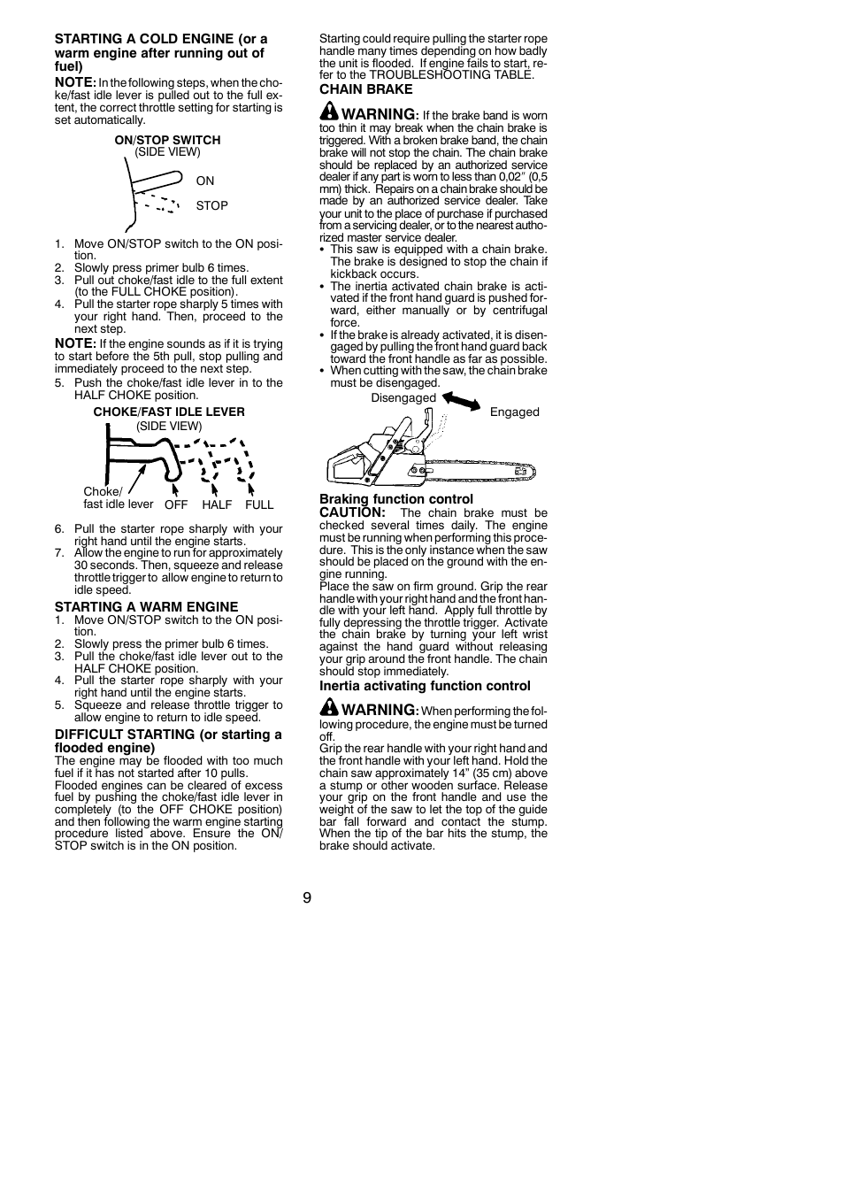 Warning | McCulloch M3616 User Manual | Page 9 / 16