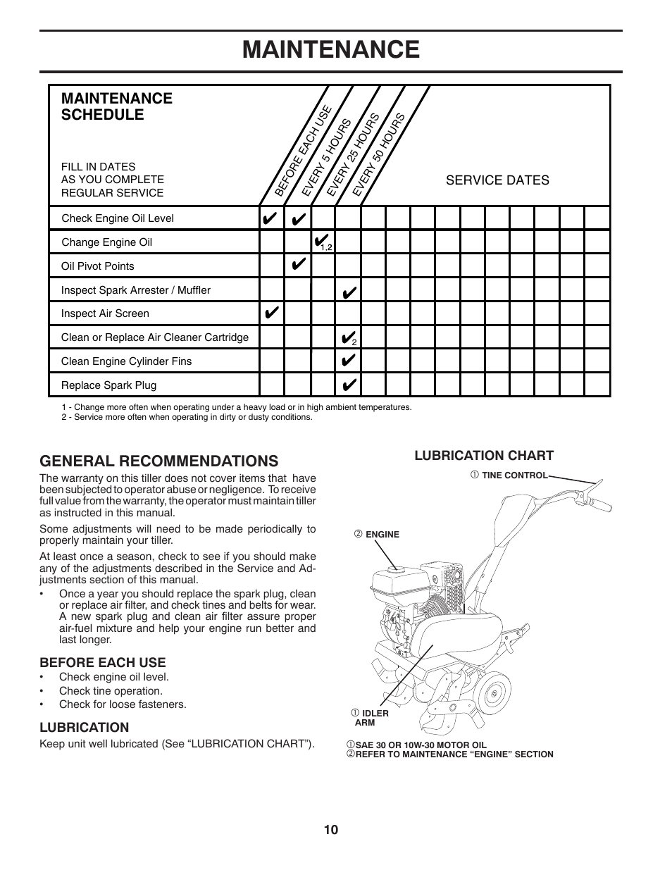 Maintenance, Maintenance schedule, General recommendations | McCulloch 96083000400 User Manual | Page 10 / 20