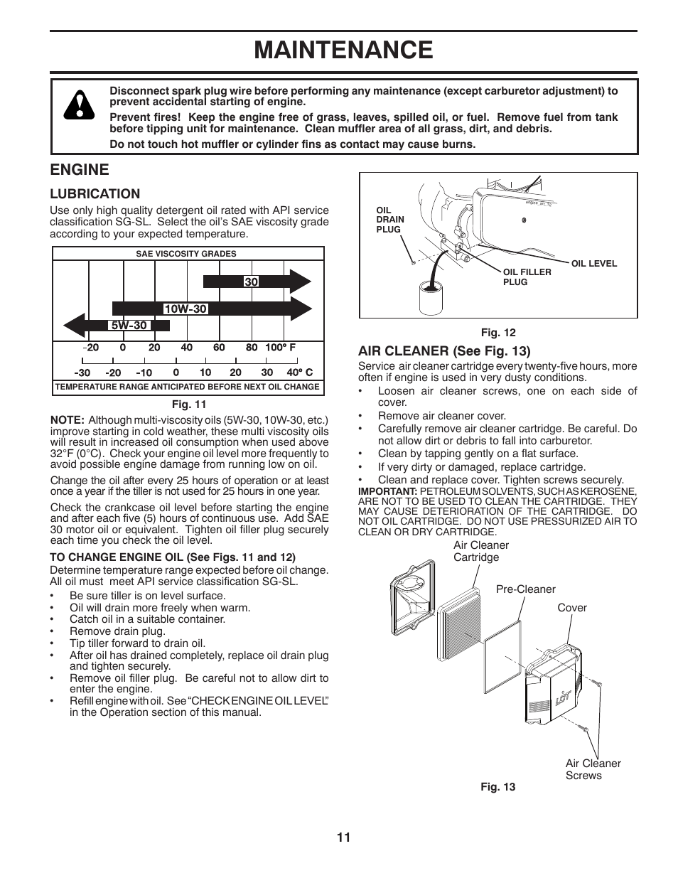 Maintenance, Engine | McCulloch 96083000400 User Manual | Page 11 / 20