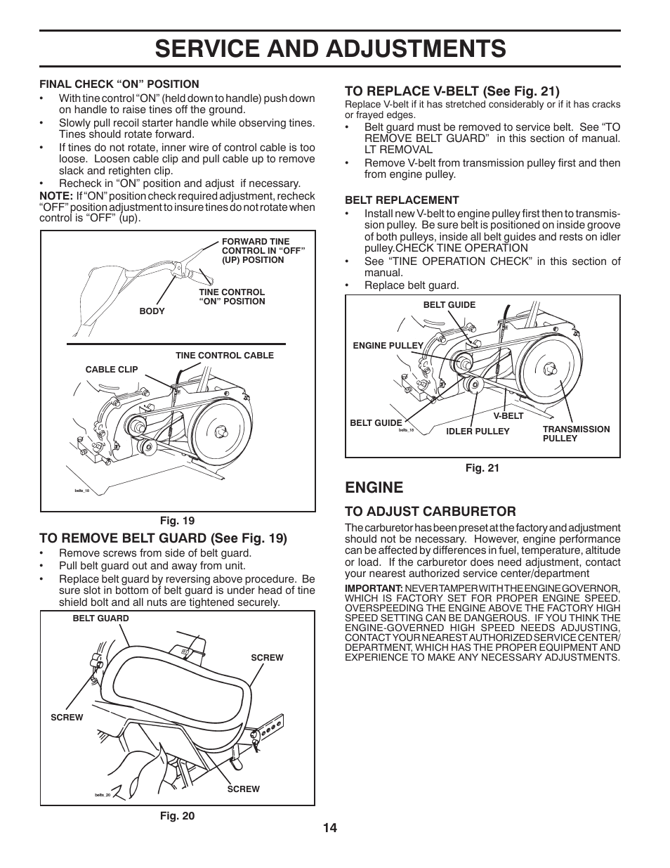 Service and adjustments, Engine | McCulloch 96083000400 User Manual | Page 14 / 20