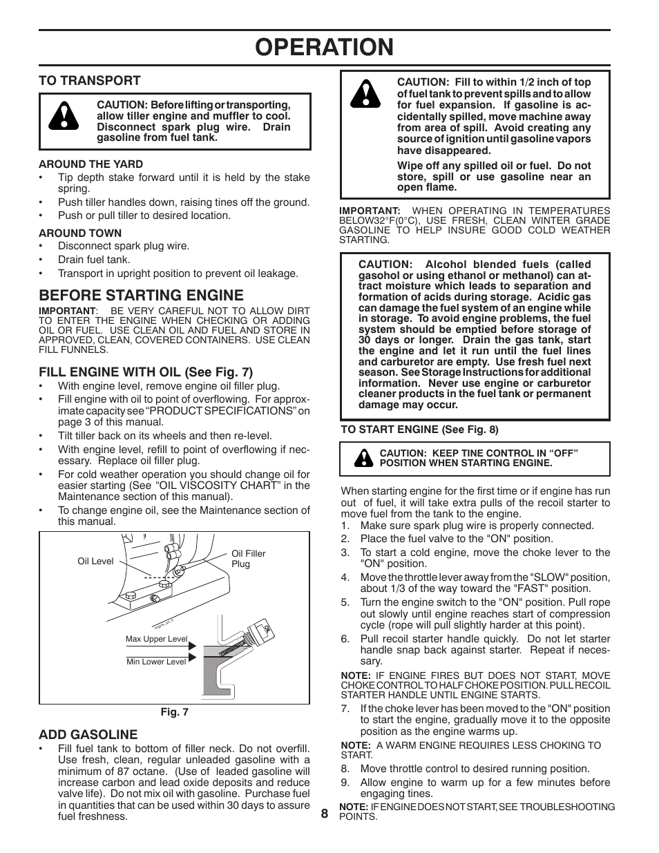 Operation, Before starting engine | McCulloch 96083000400 User Manual | Page 8 / 20