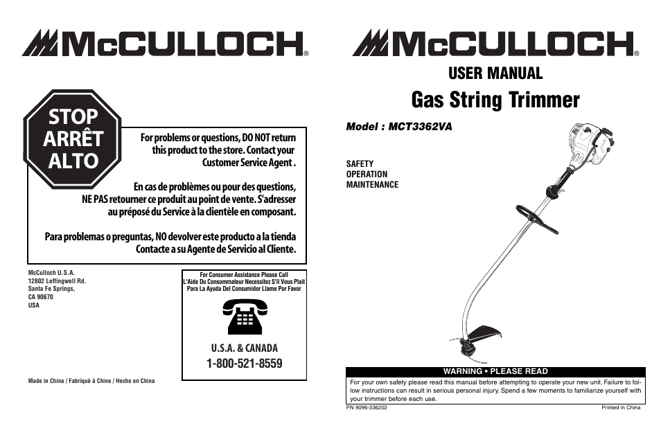 McCulloch 9096336202 User Manual | 29 pages