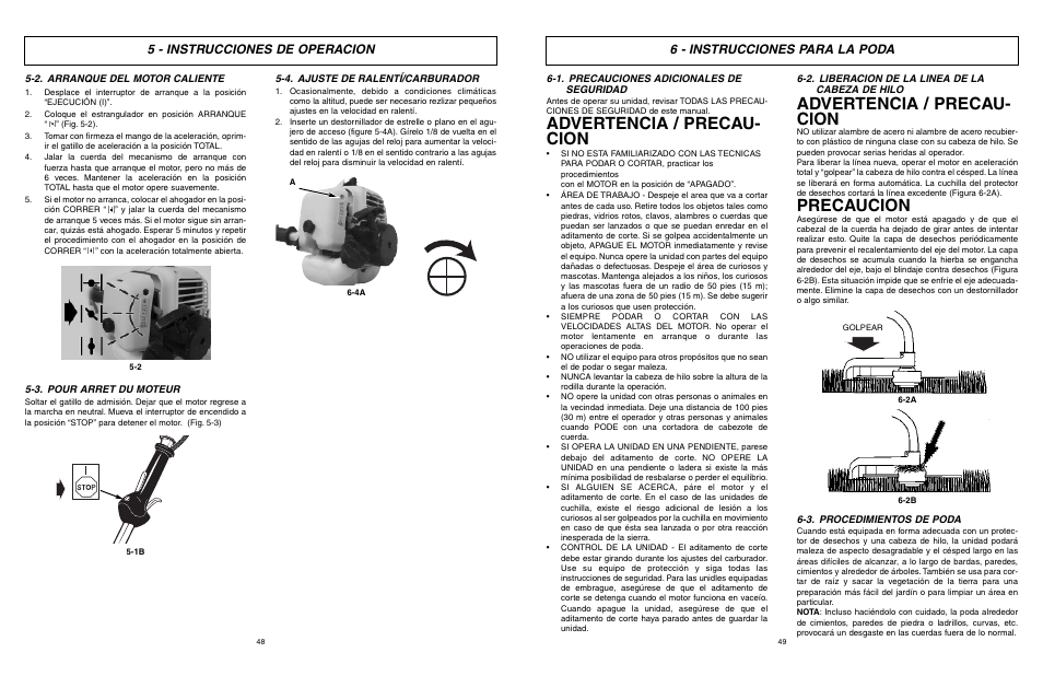Advertencia / precau- cion, Precaucion, 5 - instrucciones de operacion | 6 - instrucciones para la poda | McCulloch 9096336202 User Manual | Page 25 / 29