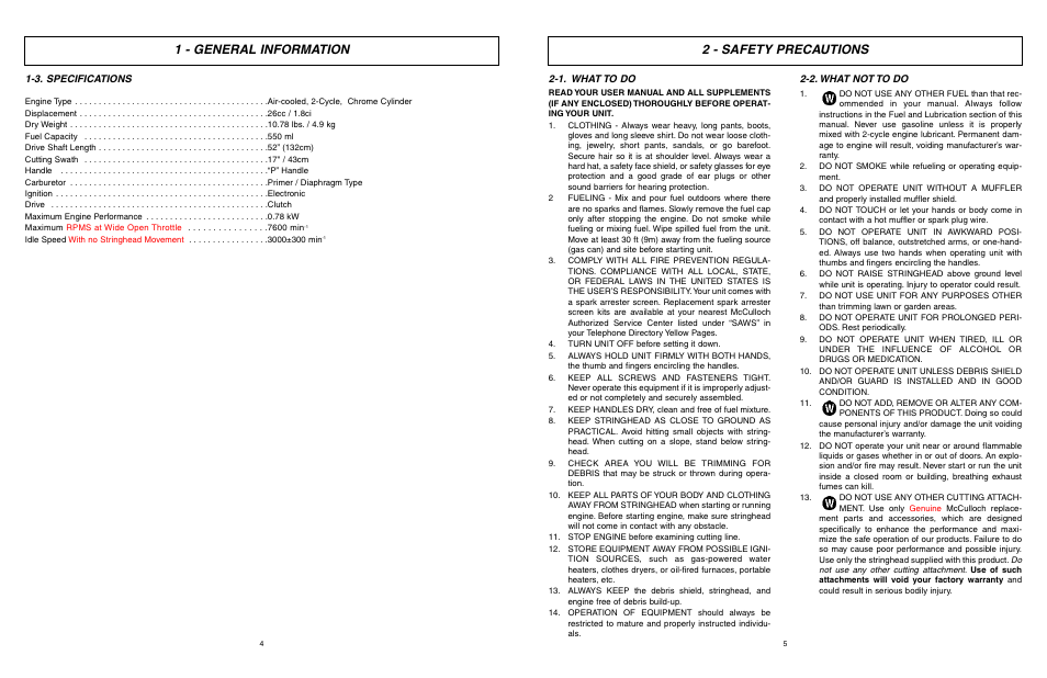1 - general information, 2 - safety precautions | McCulloch 9096336202 User Manual | Page 3 / 29