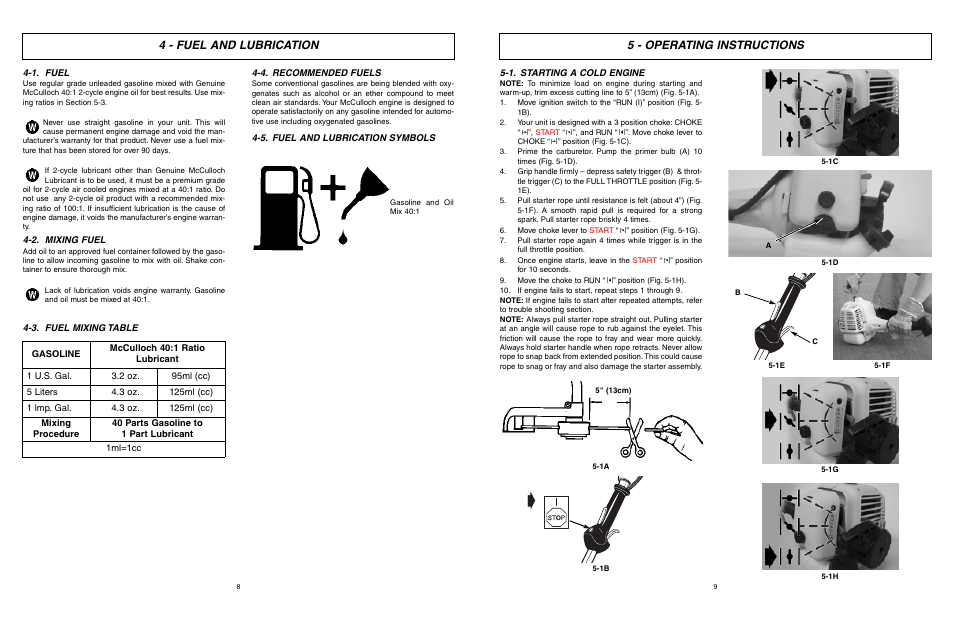 4 - fuel and lubrication, 5 - operating instructions | McCulloch 9096336202 User Manual | Page 5 / 29