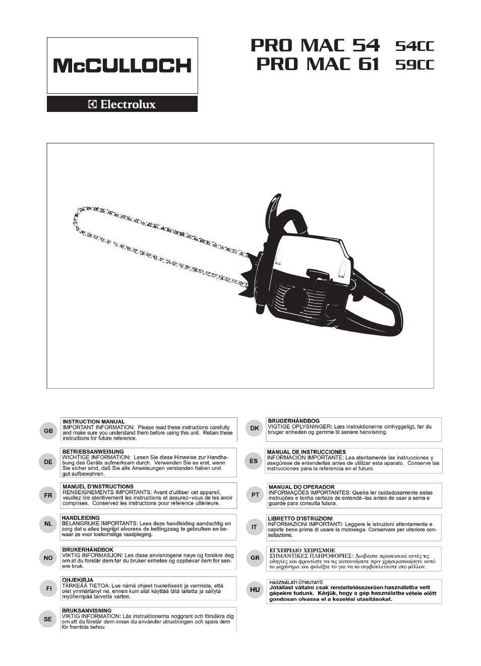 McCulloch PRO MAC 61 59CC User Manual | 13 pages