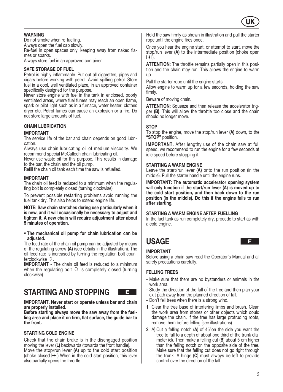 Starting and stopping, Usage | McCulloch PRO MAC 61 59CC User Manual | Page 10 / 13