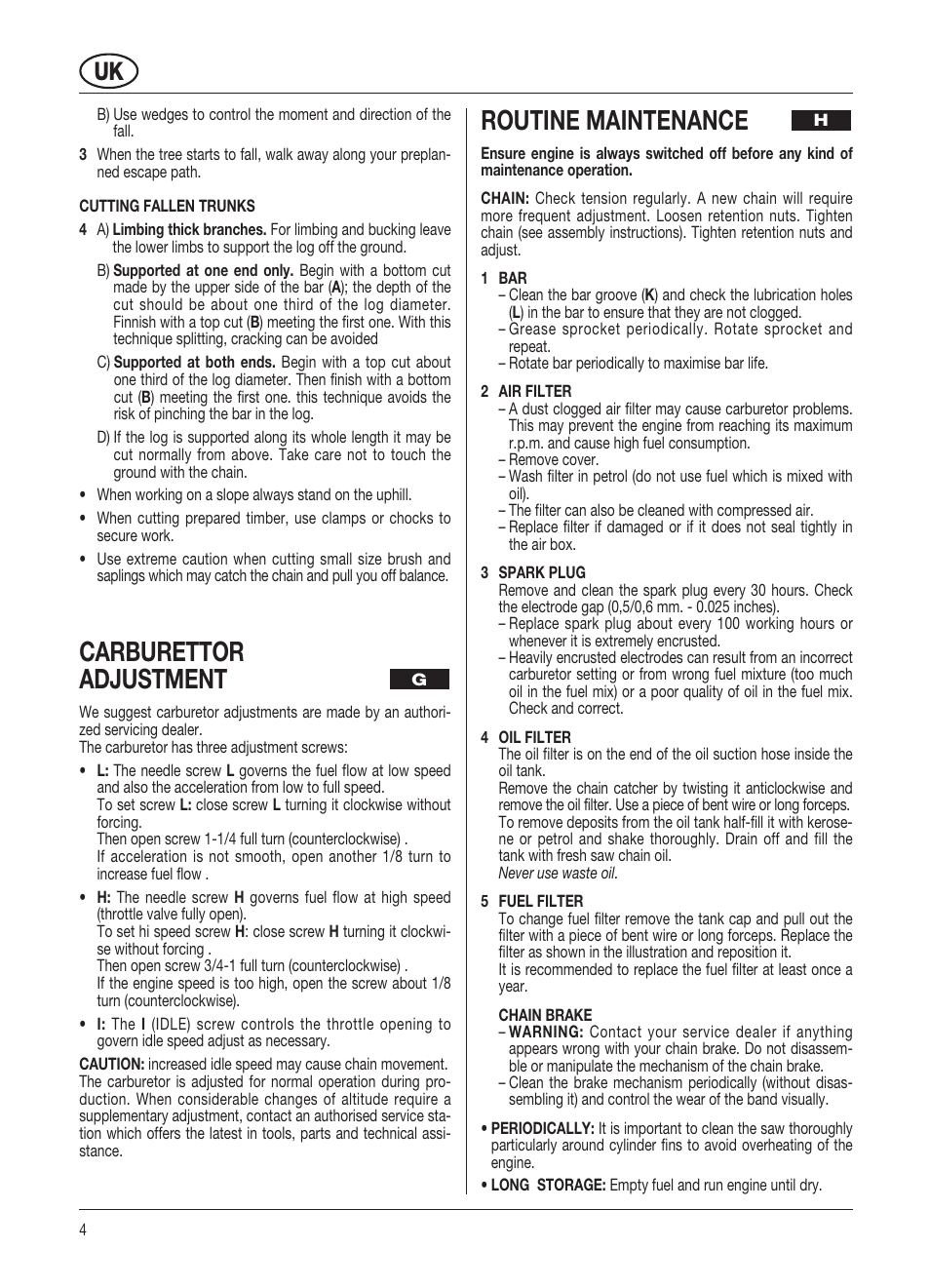 Carburettor adjustment, Routine maintenance | McCulloch PRO MAC 61 59CC User Manual | Page 11 / 13