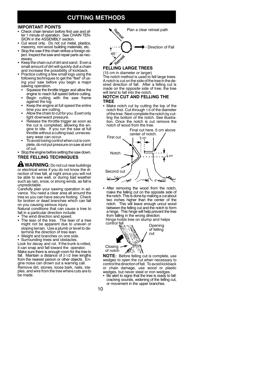 Cutting methods, Warning | McCulloch 442 User Manual | Page 10 / 16