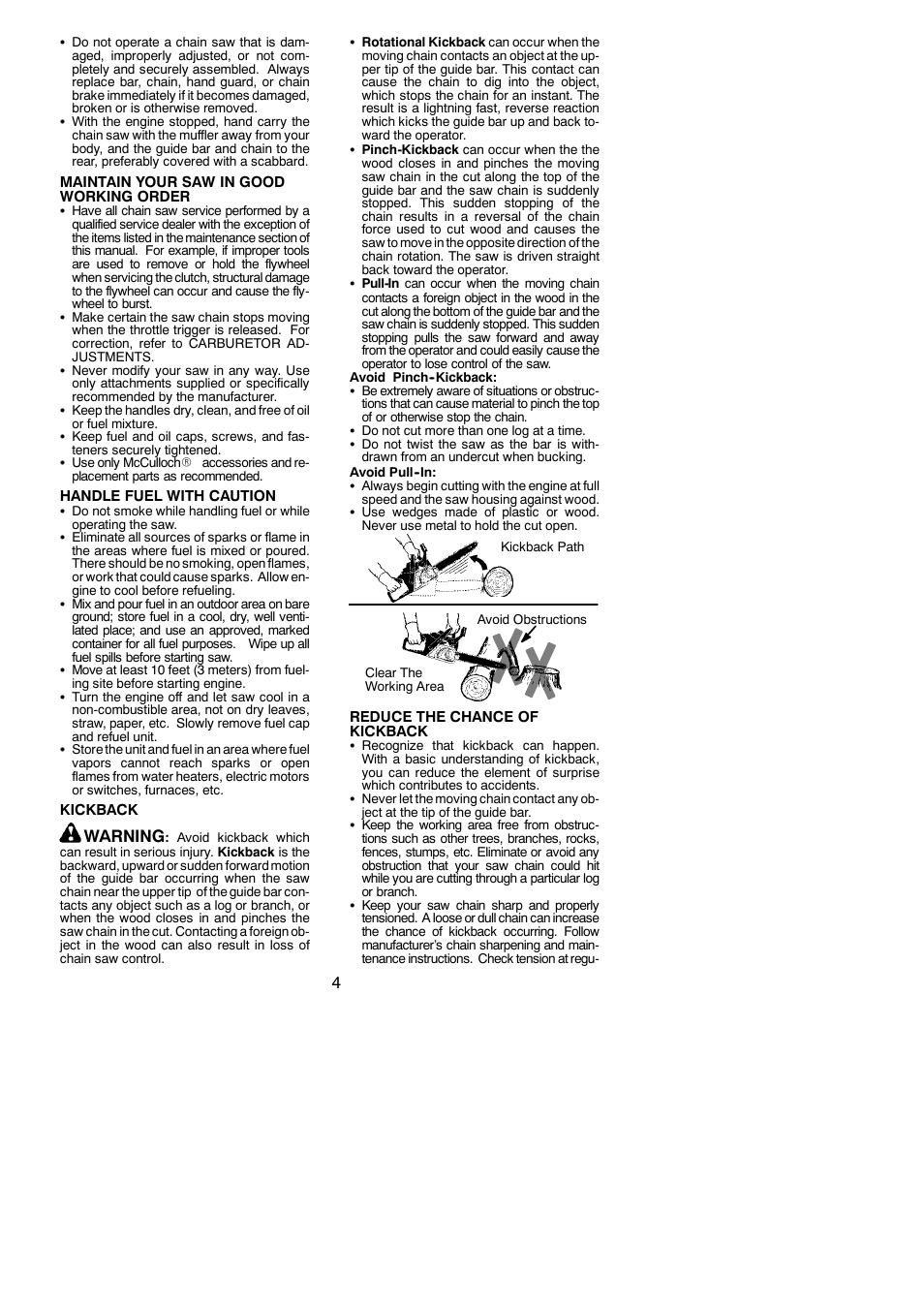 Warning | McCulloch 442 User Manual | Page 4 / 16