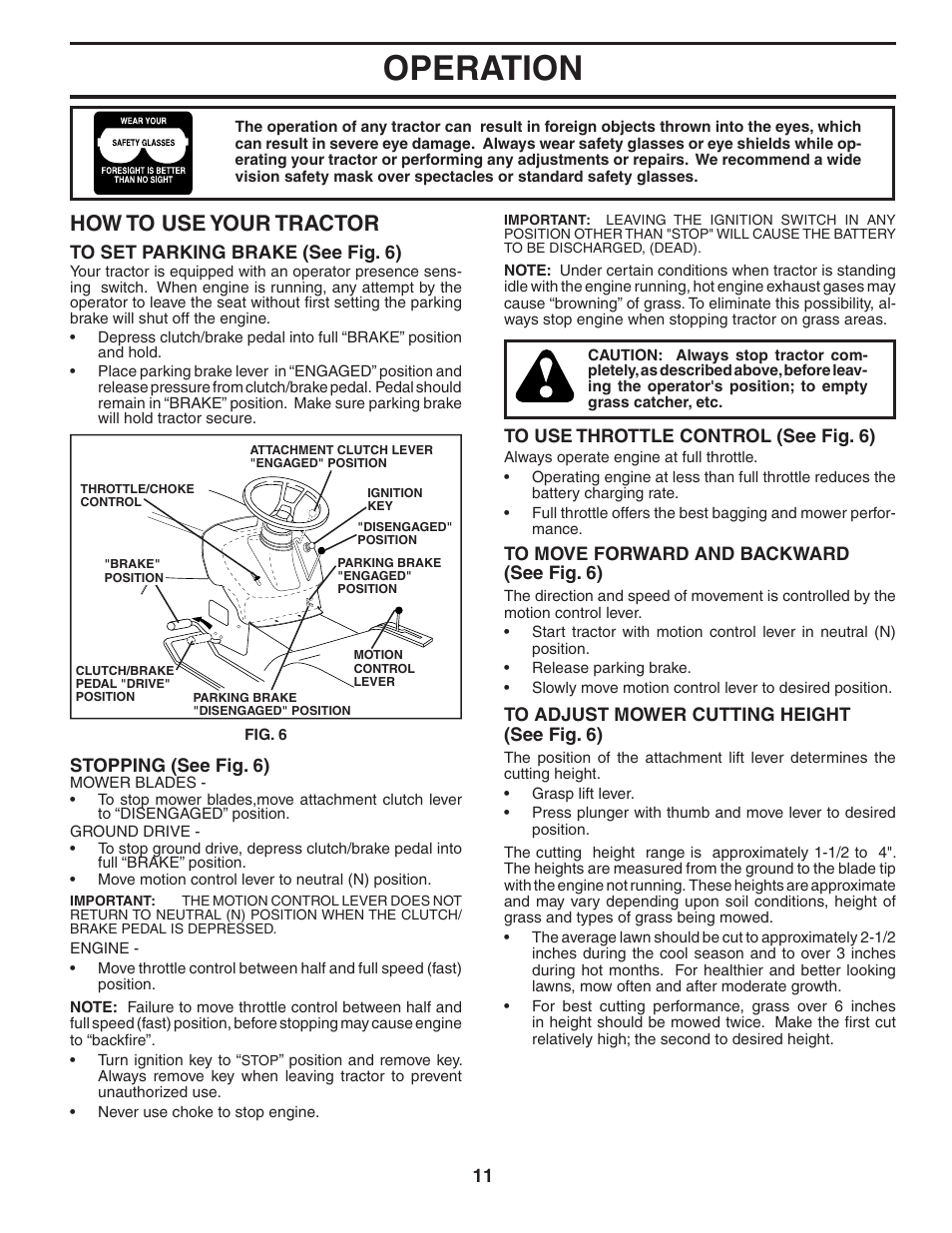 Operation, How to use your tractor | McCulloch 96011013201 User Manual | Page 11 / 44