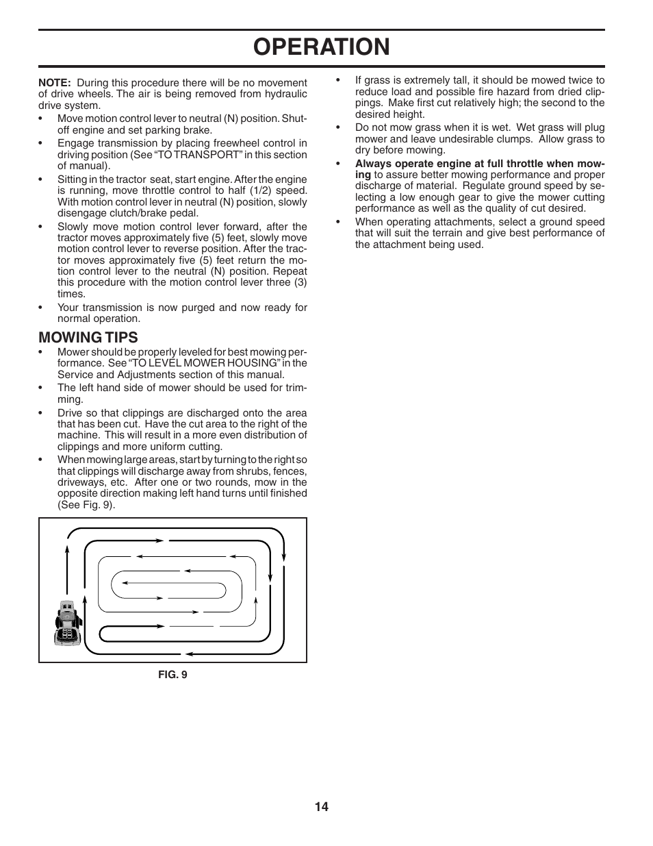 Operation, Mowing tips | McCulloch 96011013201 User Manual | Page 14 / 44