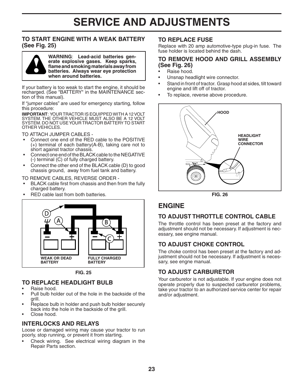 Service and adjustments, Engine | McCulloch 96011013201 User Manual | Page 23 / 44