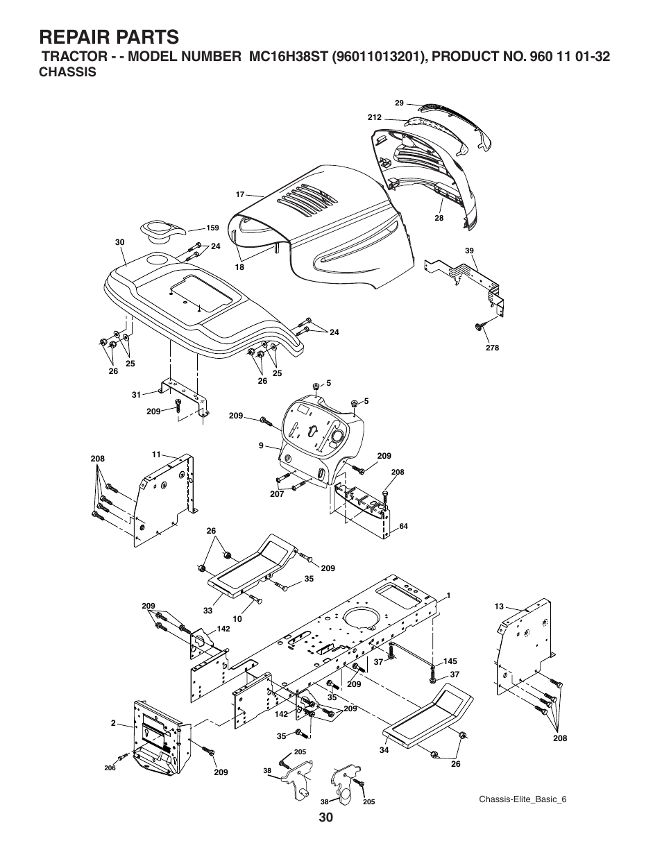 Repair parts, Chassis | McCulloch 96011013201 User Manual | Page 30 / 44