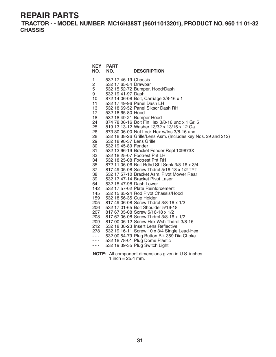Repair parts | McCulloch 96011013201 User Manual | Page 31 / 44