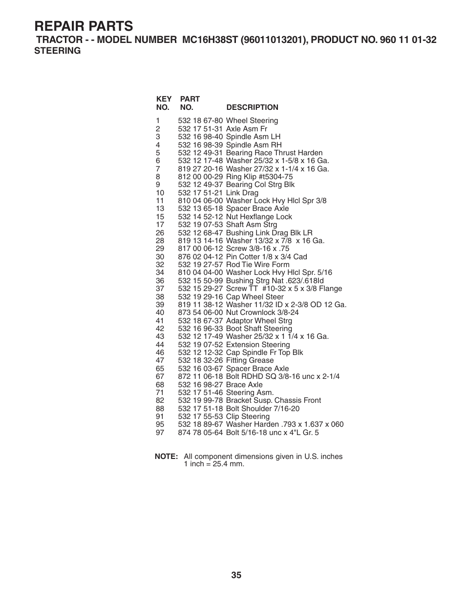 Repair parts | McCulloch 96011013201 User Manual | Page 35 / 44