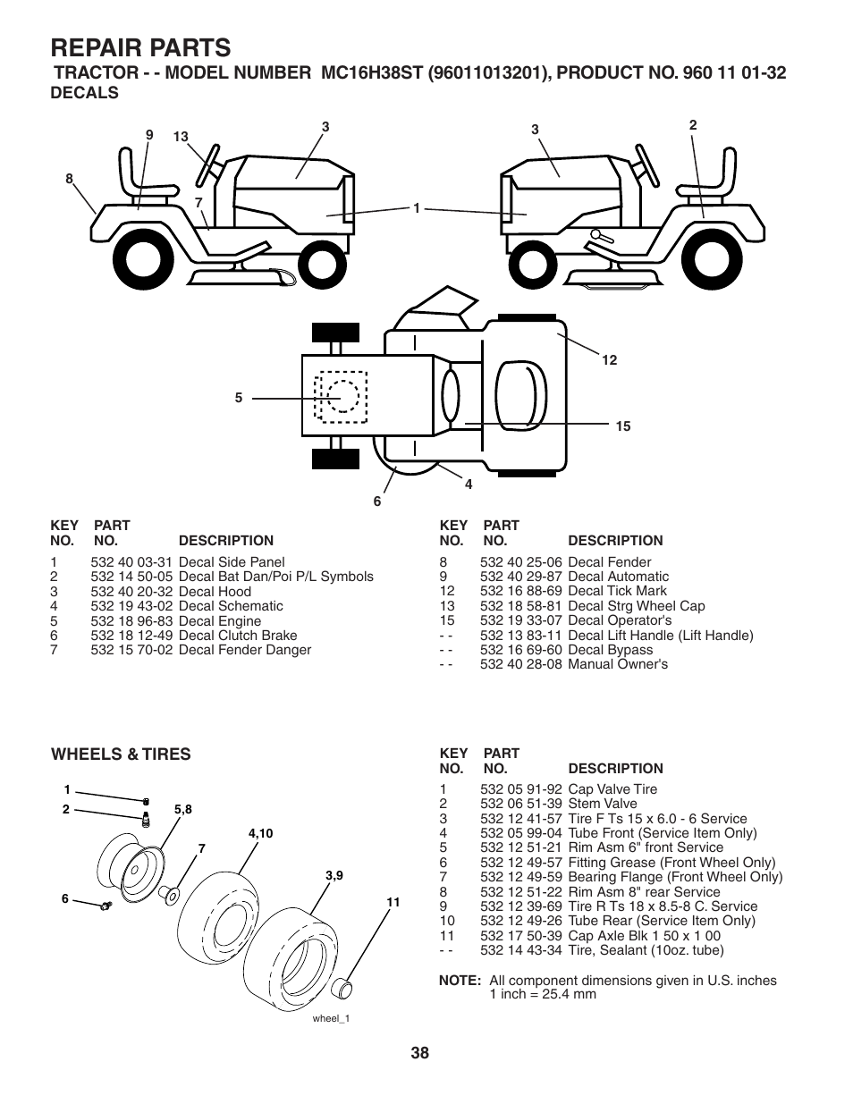 Repair parts | McCulloch 96011013201 User Manual | Page 38 / 44