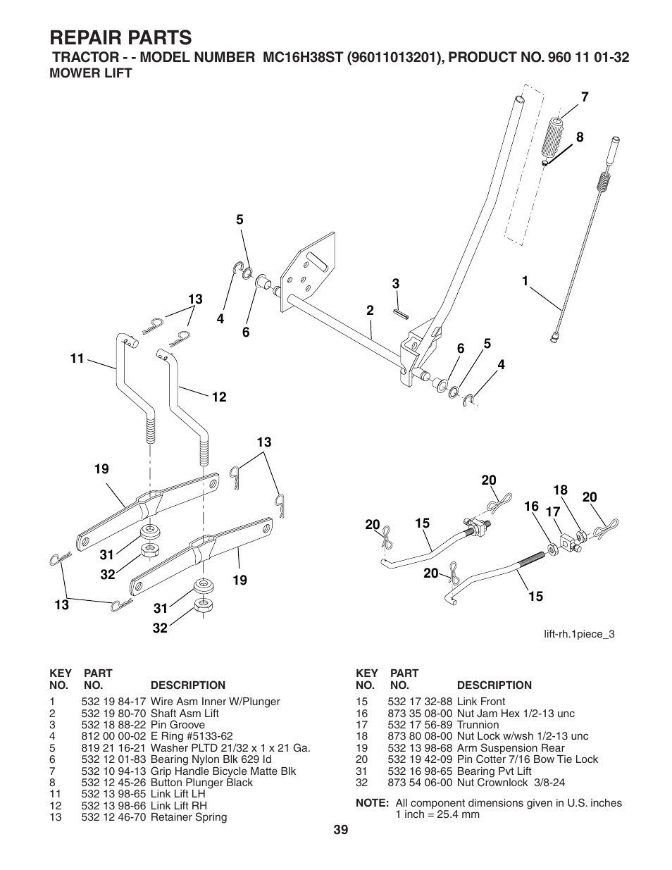 Repair parts | McCulloch 96011013201 User Manual | Page 39 / 44