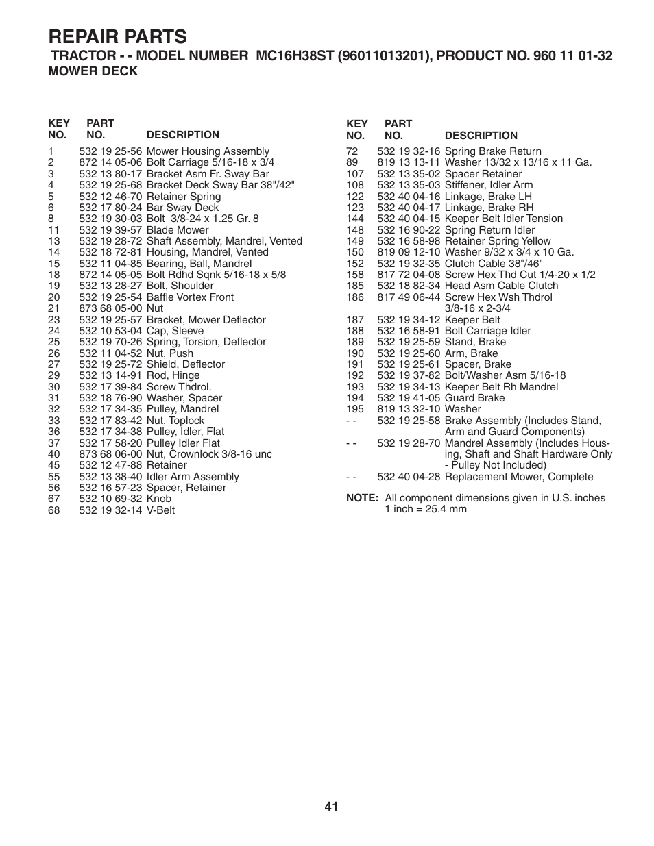 Repair parts | McCulloch 96011013201 User Manual | Page 41 / 44