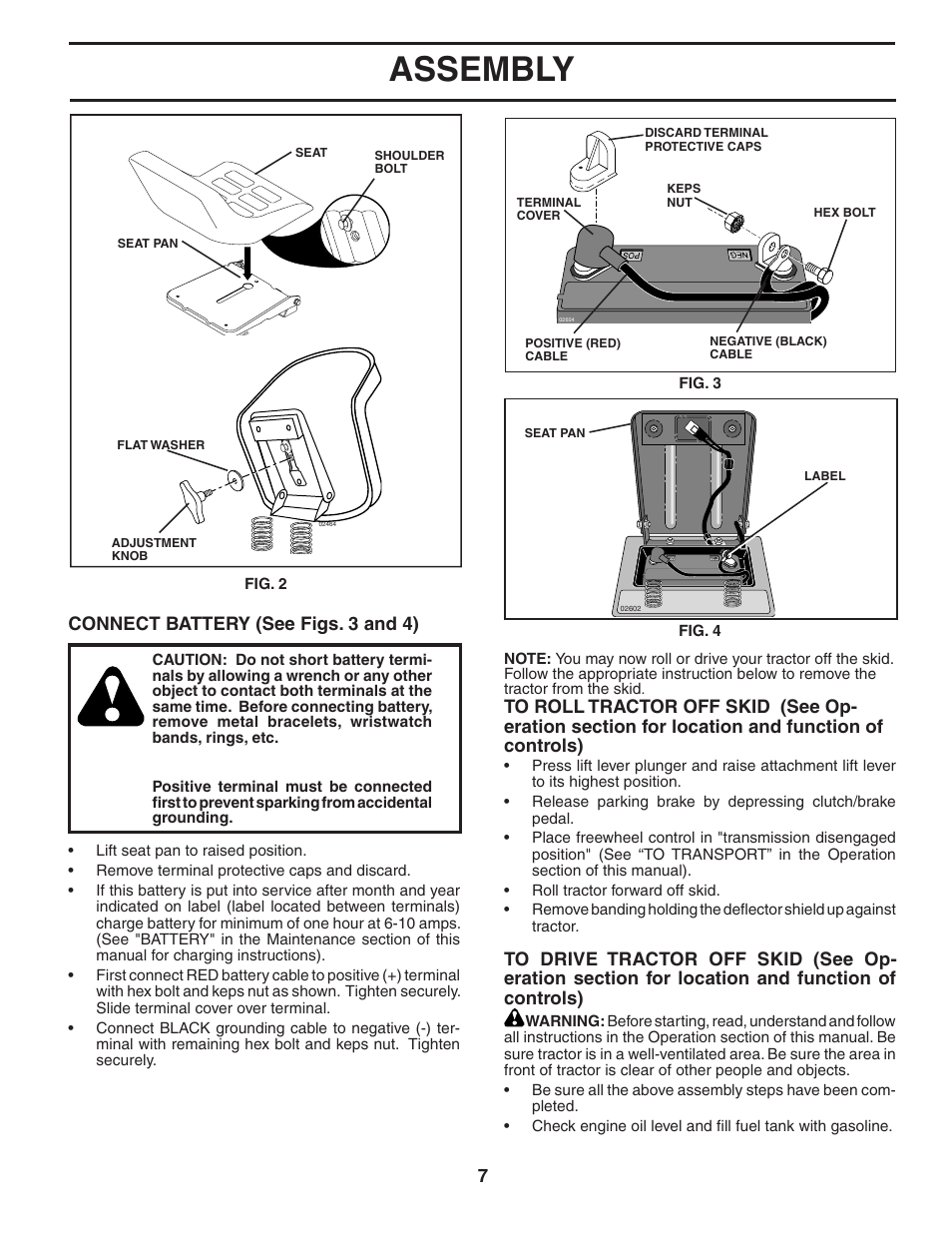 Assembly, Connect battery (see figs. 3 and 4) | McCulloch 96011013201 User Manual | Page 7 / 44