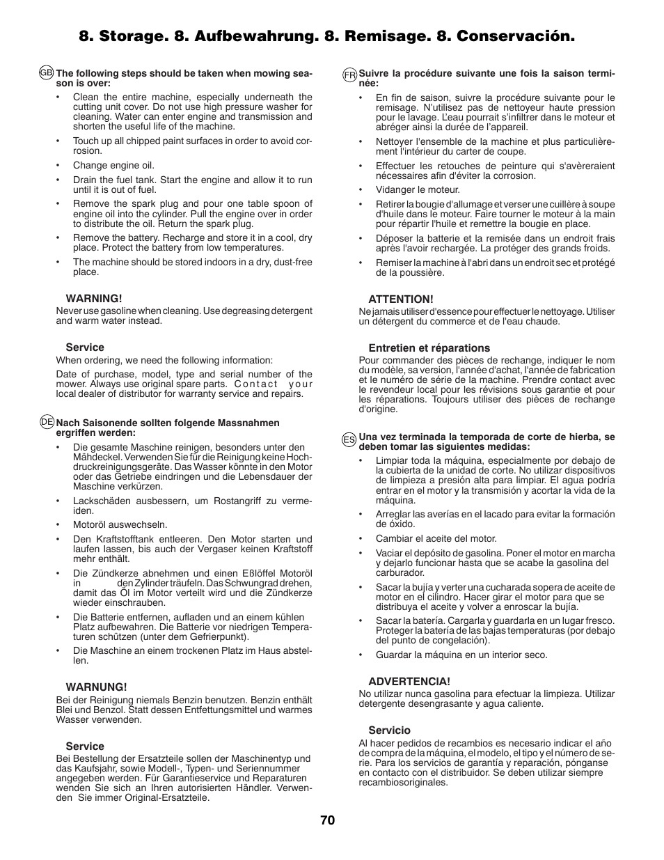 McCulloch BL115B92 User Manual | Page 70 / 72