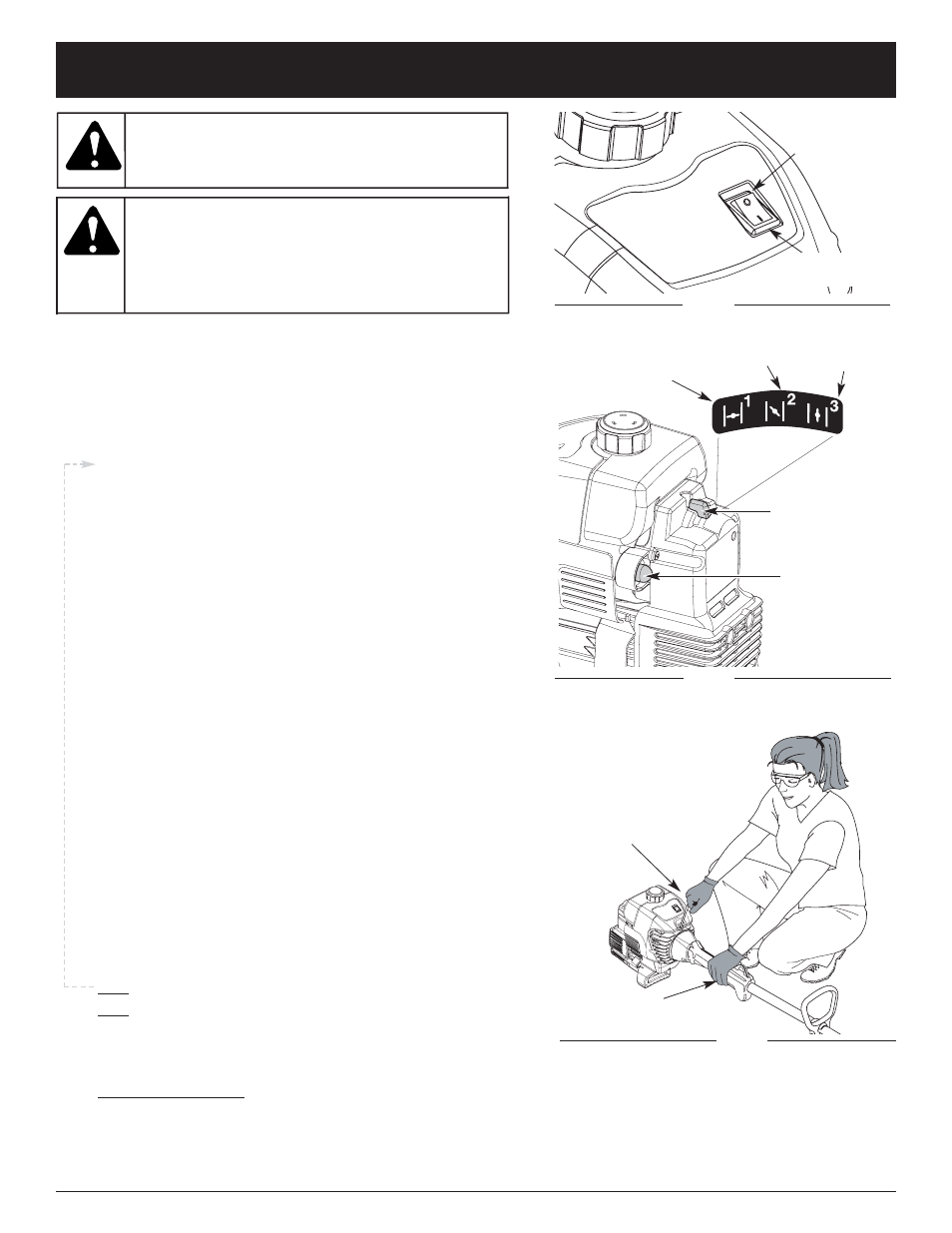 Advertencia, Instrucciones de arranque y apagado | McCulloch MT705 User Manual | Page 49 / 64