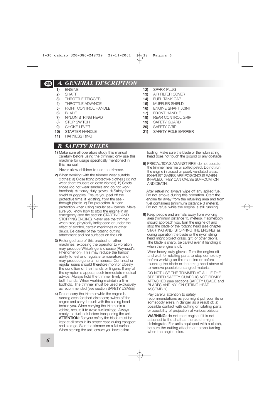 A. general description b. safety rules | McCulloch Euromac D321/34cc User Manual | Page 12 / 96