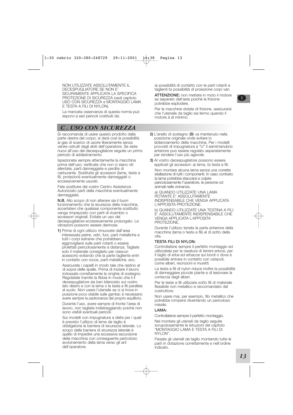 C . uso con sicurezza, 13 d | McCulloch Euromac D321/34cc User Manual | Page 19 / 96