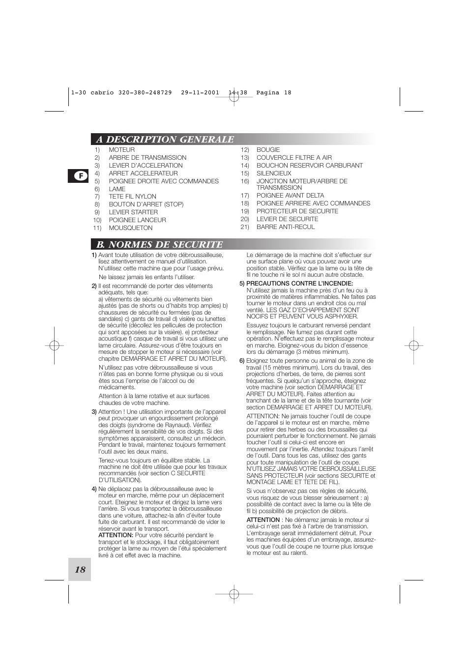 A description generale, B. normes de securite, 18 b | McCulloch Euromac D321/34cc User Manual | Page 24 / 96